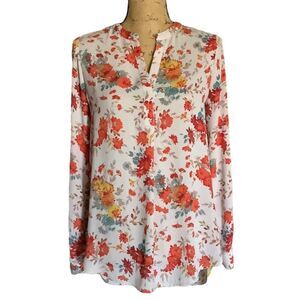 PLEIONE Floral Popover Long Roll-up Sleeves Blouse